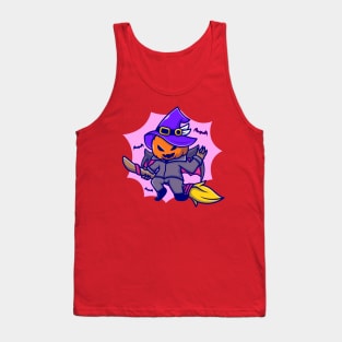 Cute Witch Pumpkin Riding Magic Broom Cartoon Tank Top